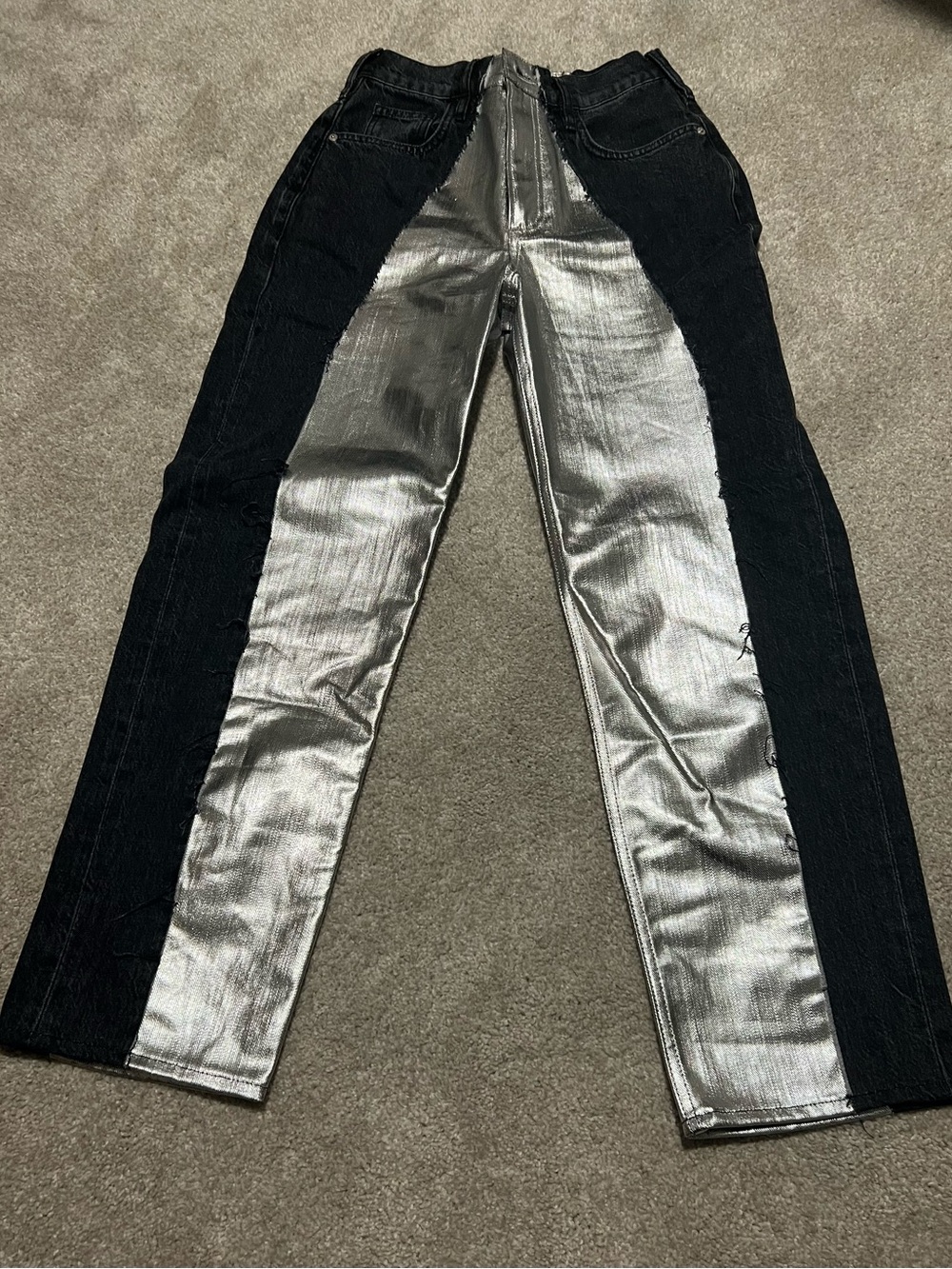 Frame Denim Two-Tone Black and Silver Wide-Leg Jeans